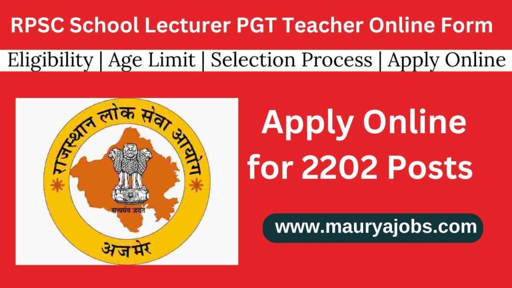 RPSC School Lecturer PGT Teacher Online Form 2024